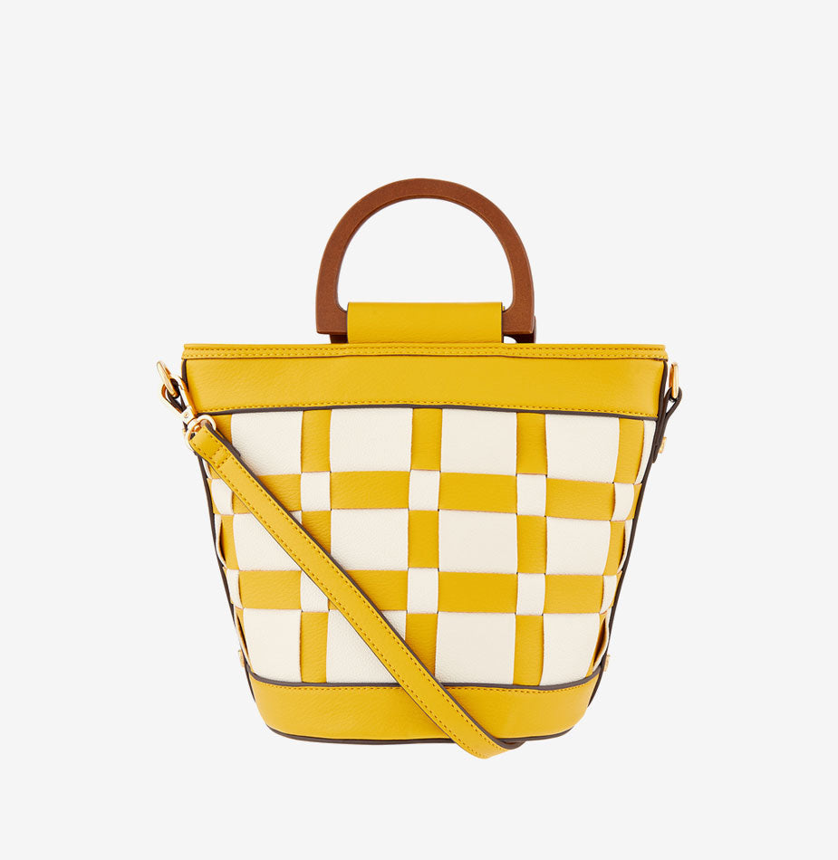 Contrast Weave Handheld Bucket Bag