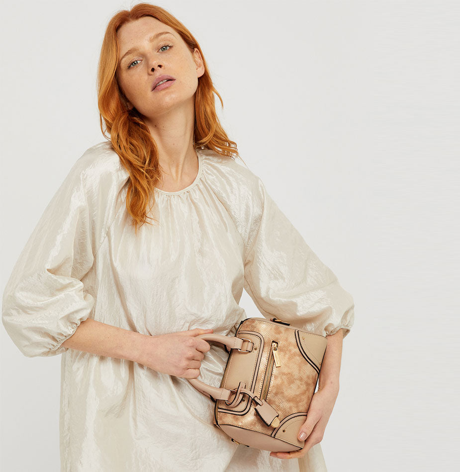 Snake-Effect Bowler Bag